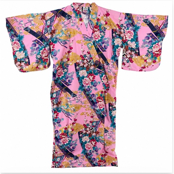 Smithsonian Yukata Kimono Women Size Small Robe Pink Floral Cotton NO BELT